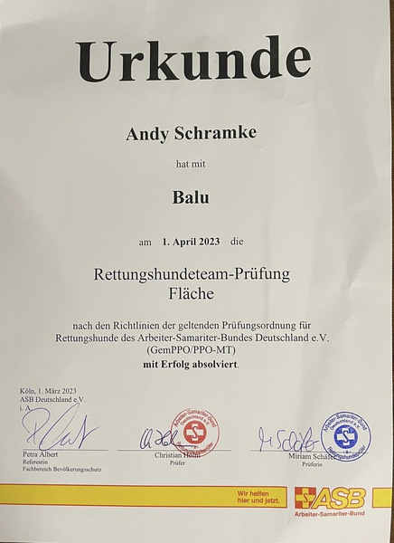 Andy und Balu – Rückblick auf die Rettungshundeprüfung 2023, Bild 1